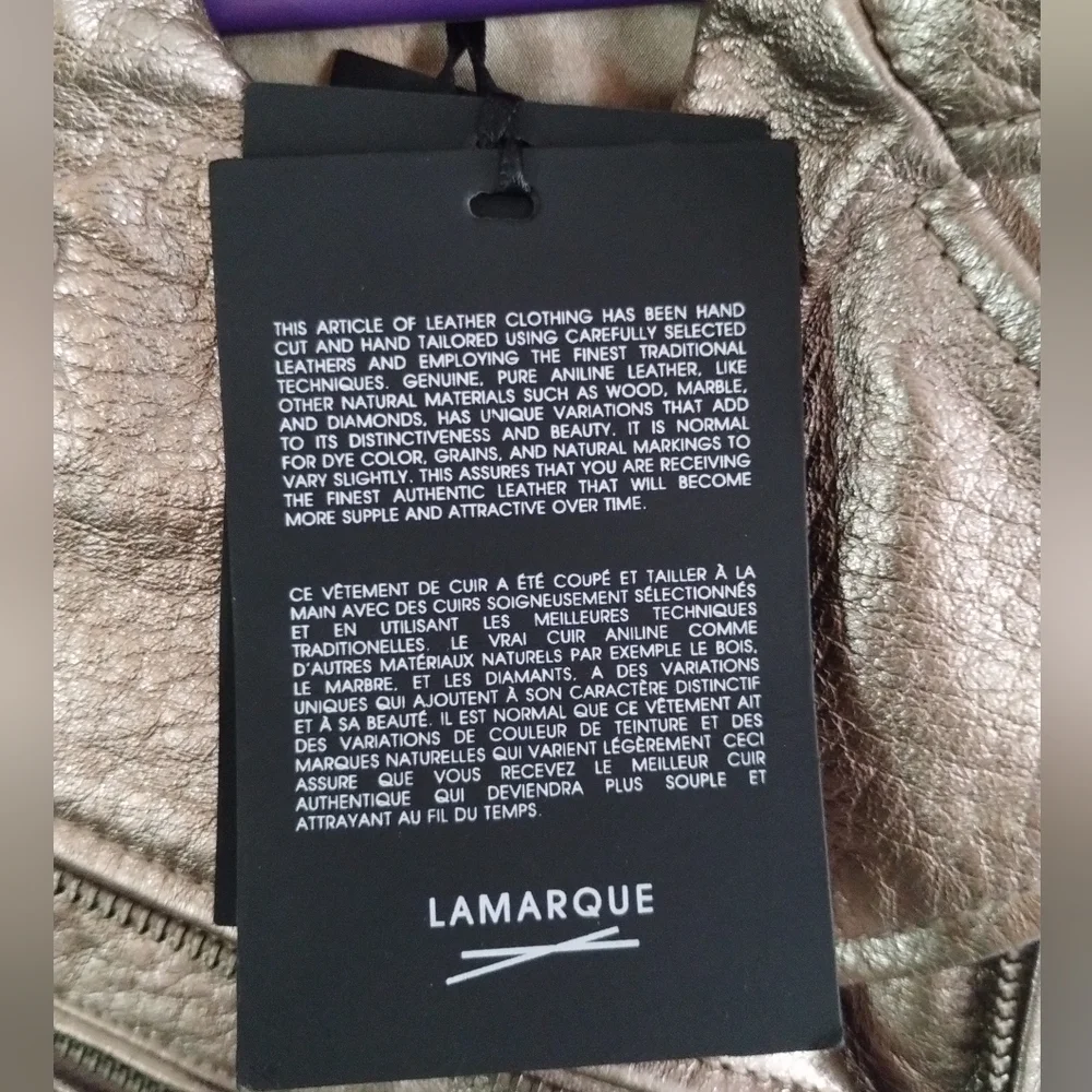 NWT Lamarque Roberto metallic gold leather belted moto jacket - Picture 13 of 15